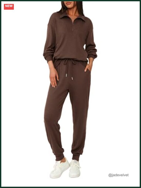 Pants - Women's 2 Piece Tracksuit Lounge Set Half Zip Sweatshirt Sweatpants